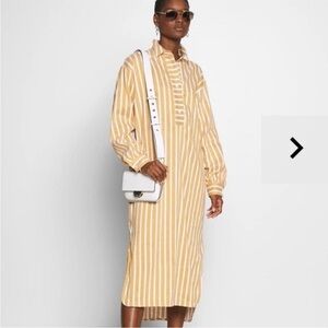 Samsoe Samsoe Amara Striped Linen Blend Shirt Dress in Honey Sz Medium
